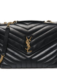 Calfskin Y Quilted Monogram Medium Loulou Chain Satchel Black