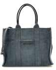 Washed Frayed Denim Logo Medium Hardware Tote Blue