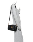 Calfskin Matelasse Small GG Marmont Chain Shoulder Bag Black
