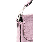 Metallic Cuoio Roma Sellerissima Nappa Sintetica Tape Stitch Mini Baguette Rosa Placca Argento