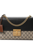 GG Supreme Monogram Calfskin Medium Padlock Shoulder Bag Beige Black Cuir