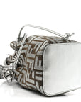 Vitello Catalan Mirror Canvas Fabric Jacquard FF 1974 Mini Mon Tresor Bucket Bag Ebano Argento