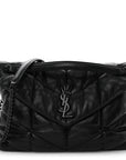 Lambskin Quilted Monogram Monochrome Small Loulou Puffer Chain Satchel Black