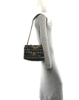 Tweed Quilted Large CHNL 19 Flap Black Silver Ecru