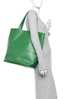 Shiny Calfskin XL Puzzle Fold Tote Tropical Green