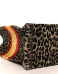 Canvas Velvet Embroidered Large Leopard Book Tote Tote Beige