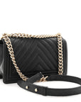 Iridescent Caviar Chevron Quilted Medium Boy Flap Black