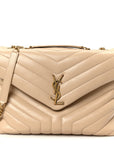 Calfskin Y Quilted Monogram Medium Loulou Chain Satchel Dark Beige