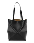 Shiny Calfskin Medium Puzzle Fold Tote Black