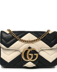 Calfskin Matelasse Super Mini GG Marmont Shoulder Bag Black White
