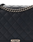 Calfskin Double Stitch Large Boy Flap Navy Blue