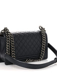 Metallic Caviar Quilted Medium Boy Flap Navy