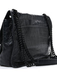 Crocodile Embossed Lambskin Monogram Medium Niki Chain Satchel Black