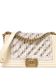 Lambskin Tulle Embroidered Medium Boy Flap White