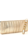 Metallic Nappa Plisse Long Clutch Gold