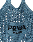 Yarn Raffia Effect Crochet Logo Embroidered Tote Bag Celeste
