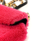 Shearling Nappa Mini Be Baguette Shoulder Bag Fuxia Black