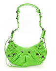 Extra Supple Calfskin Crocodile Embossed Le Cagole Shoulder Bag XS Acid Green
