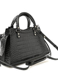 Shiny Supple Calfskin Crocodile Embossed Neo Classic Silver Hardware S City Dark Grey
