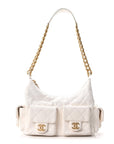 Shiny Lambskin Quilted Trendy Pockets Hobo White
