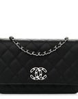 Caviar Quilted CHNL 19 Wallet On Chain WOC Black White