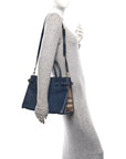 Derby Calfskin House Check Medium Banner Tote Ink Blue