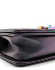 Iridescent Goatskin Quilted Small Boy Flap Purple