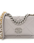 Lambskin Quilted CHNL 19 Wallet On Chain WOC Grey