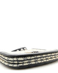 GG Supreme Monogram Textured Dollar Calfskin Web Medium Blondie Top Handle Shoulder Flap Bag Beige Blue