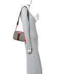 GG Supreme Monogram Textured Dollar Calfskin Web Ophidia Small Crossbody Bag Beige Ebony Fuchsia