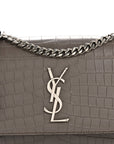 Calfskin Crocodile Embossed Medium Monogram Sunset Fog