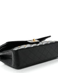 Lambskin Quilted Studded Medium Double Flap Black