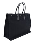 Linen Calfskin Rive Gauche Tote Black