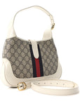 GG Supreme Monogram Azalea Calfskin Web Small Jackie 1961 Hobo Beige Ebony Mystic White