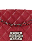 Glazed Calfskin Quilted Soft Boy Flap Red