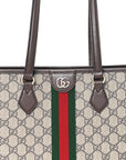 GG Supreme Monogram Textured Calfskin Web Small Ophidia Shoulder Tote Bag Beige Ebony New Acero
