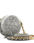Wool Tweed Lambskin Quilted CHNL 19 Round Clutch With Chain Grey Ecru