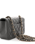 Lambskin Quilted Mini Rectangular Flap Dark Grey