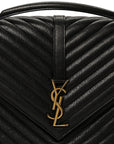 Sheepskin Matelasse Chevron Monogram Large College Satchel Black