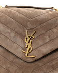 Suede Y Quilted Monogram Medium Loulou Chain Satchel Taupe