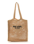 Yarn Raffia Effect Crochet Logo Embroidered Tote Bag Naturale