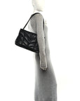 Lambskin Quilted Monogram Monochrome Medium Loulou Puffer Chain Satchel Black
