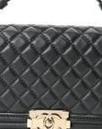 Calfskin Quilted Medium Boy Top Handle Flap Black