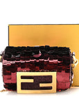 Sequin Paillettes Shiny Nappa Sex and the City Nano Maxi Buckle Baguette Charm Granata
