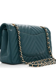 Caviar Chevron Quilted Medium Double Flap Green