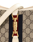 GG Supreme Monogram Azalea Calfskin Web Small Jackie 1961 Hobo Beige Ebony Mystic White