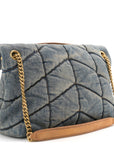 Denim Quilted Small Loulou Puffer Monogram Chain Satchel Blue Cinnamon
