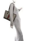 GG Supreme Monogram Textured Calfskin Web Small Ophidia Shoulder Tote Bag Beige Ebony New Acero