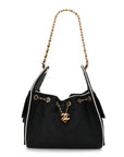Braided Raffia Calfskin Small CHNL 25 Handbag Black White