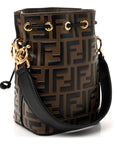 Vitello Liberty F is FNDI Bi-Color FF 1974 Embossed Mini Mon Tresor Bucket Bag Maya Black
